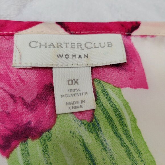 Charter Club Top Floral Size 0X Soft Flowy Sheer Bell Sleeves Side Slits - Picture 7 of 10